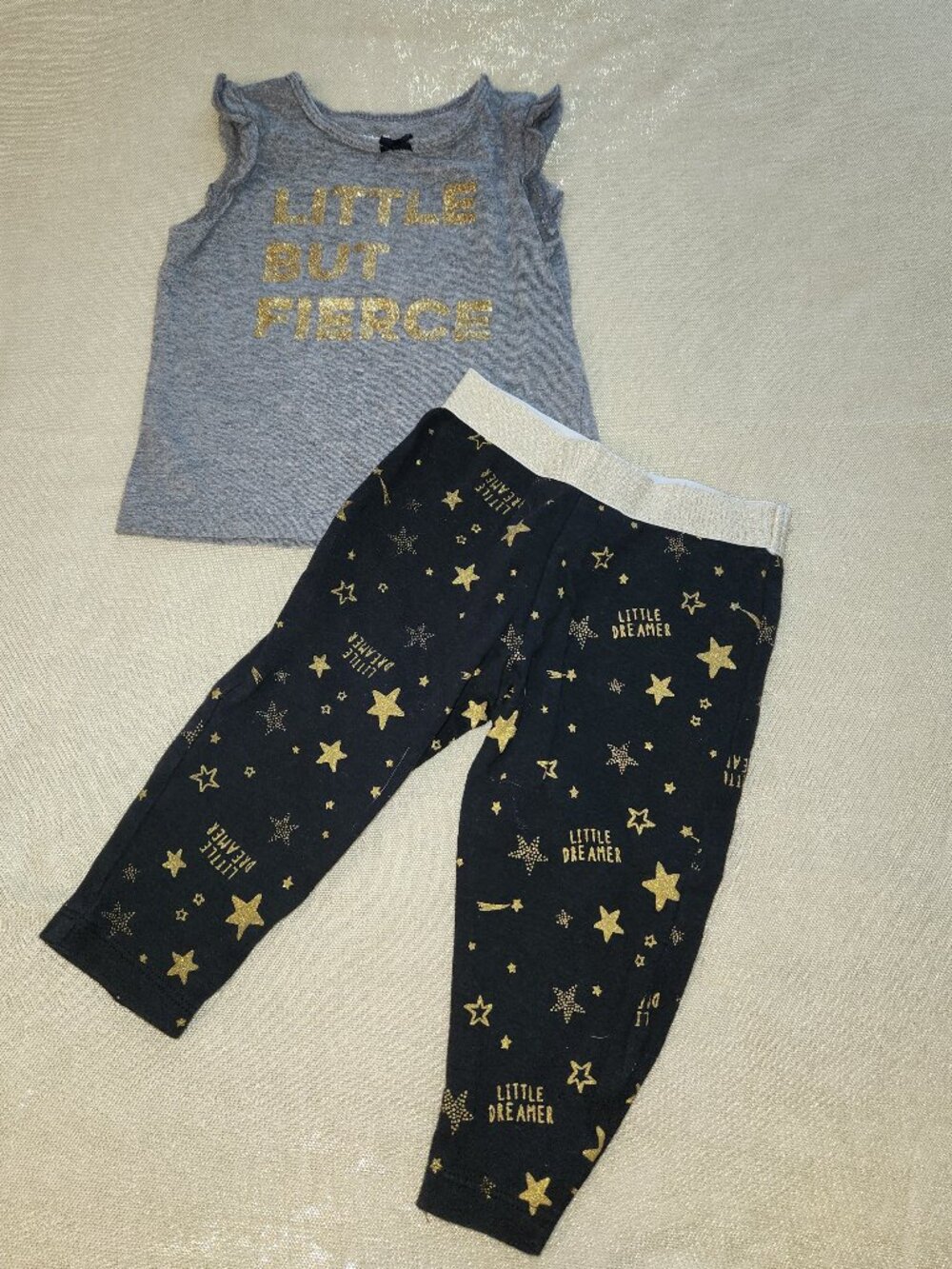 Carter's Little But Fierce 2 Piece Outfit Set 9M Gold Glitter Leggings